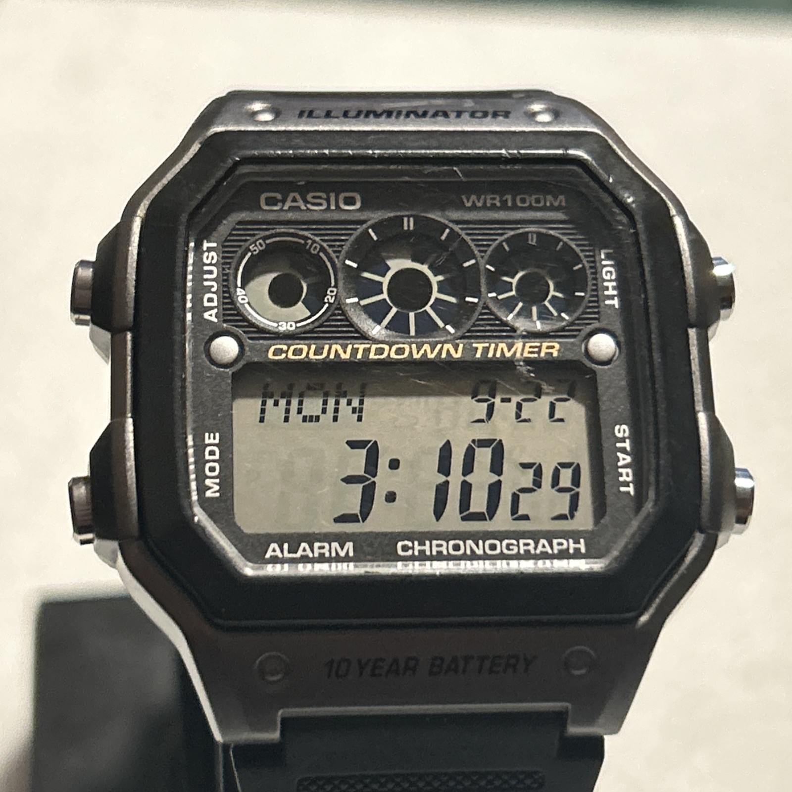 Casio AE-1300WH-8A 10 Year Battery Life Countdown Timer Resin Digital ...
