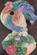 Fitz And Floyd  Rooster Vegetables Wall Plaque Hanging Decor Or Spoon Rest 