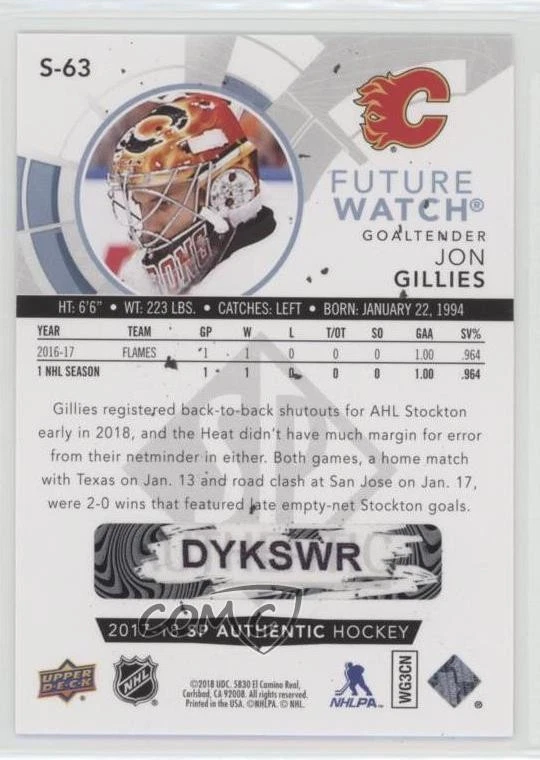 2017 SP Authentic Spectrum FX Future Watch Level 1 Bounty Jon Gillies Rookie RC - Image 2 of 2