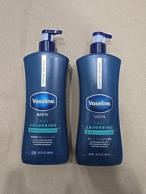 Vaseline Men Fast Absorbing 3-in-1 Face, Hands & Body Lotion for Men,20.3 oz 2pk