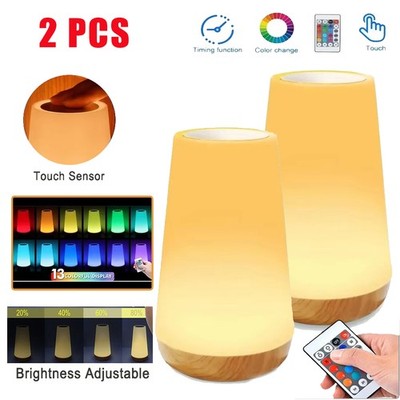 2PACK Night Light Lamp RGB 13 Colors Touch Remote USB Rechargeable Bedside Gift