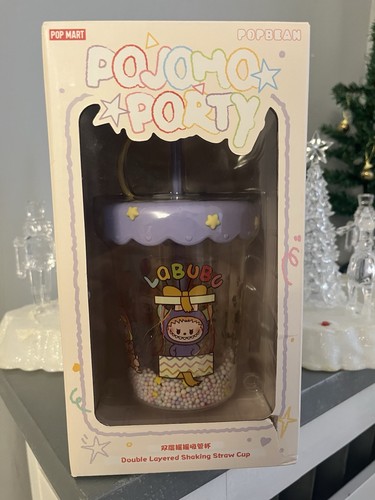 NEW Pop Mart Labubu Pajama Party double layered shaking straw cup