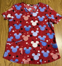 Disney Mickey Mouse Scrub Top Womens Medium Patriotic V Neck Medical Nursing M