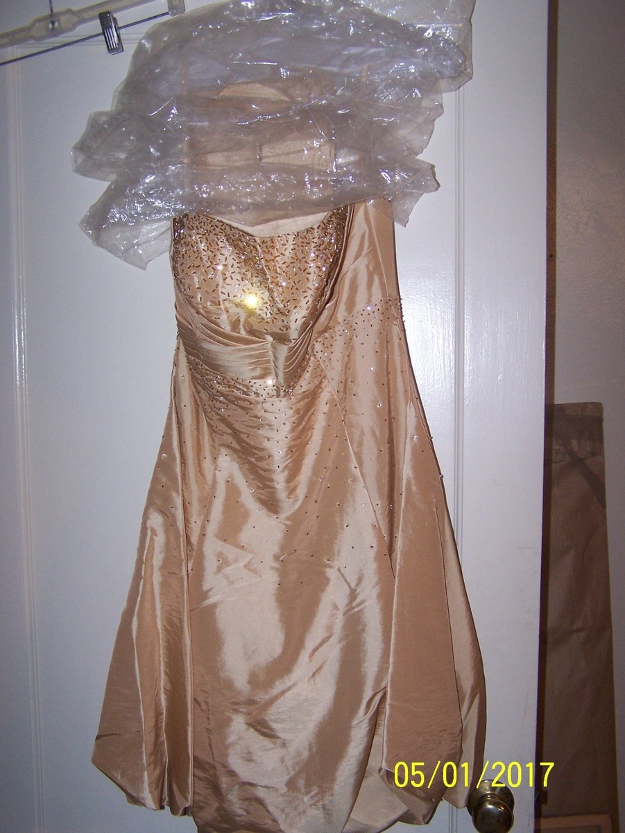NWT Genuine Designer Fiesta Prom Party Dress Gold Size L Beaded all over &  scarf | eBay