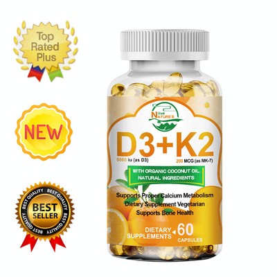 Qty60 Caps, Vitamin K2 (MK7) with D3 5000 IU BioPerine Capsules, Immune Health