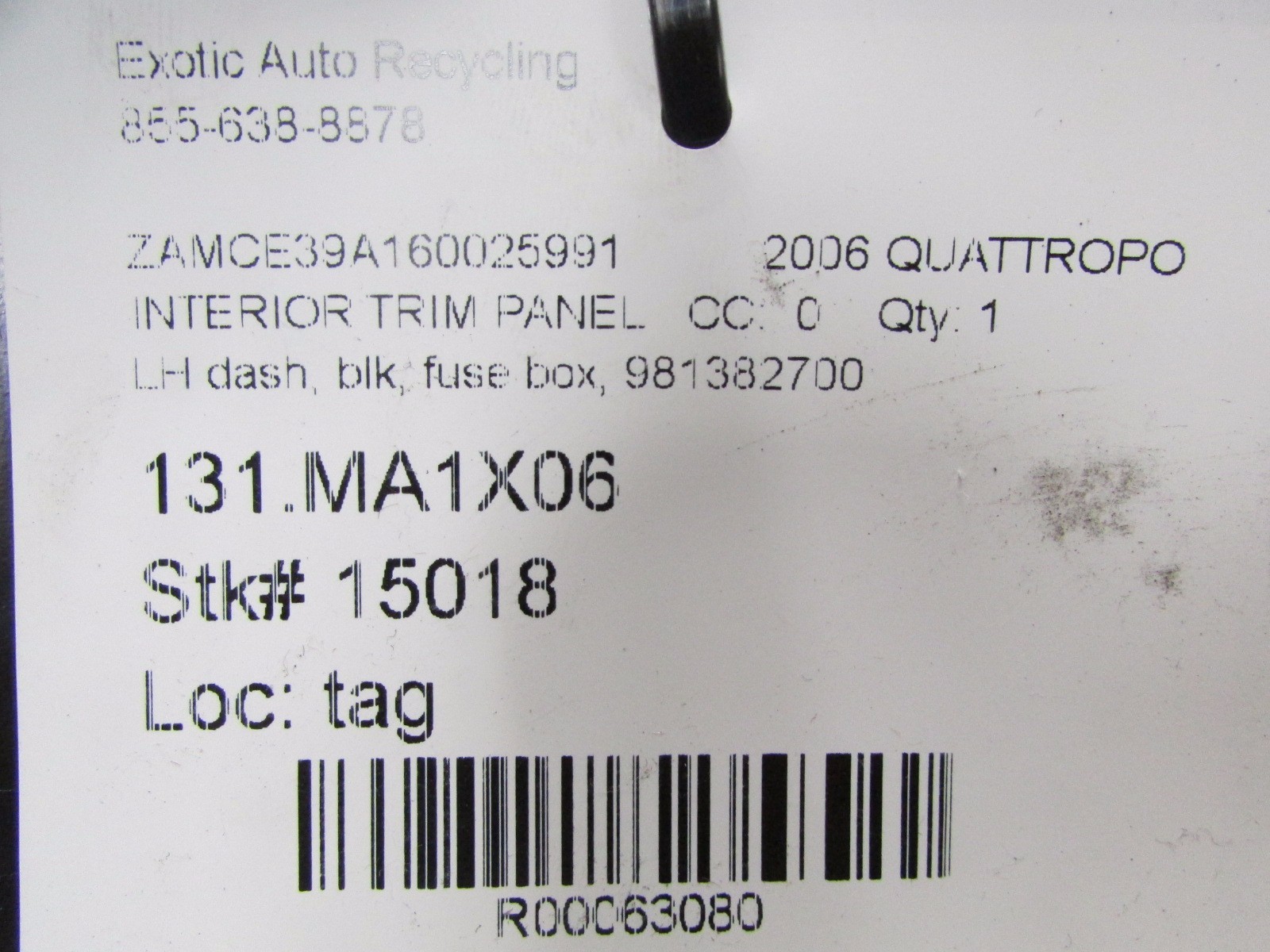 Maserati Quattroporte, LH, Left Lower Fuse Box Dash Trim Panel, Grey, 981382700