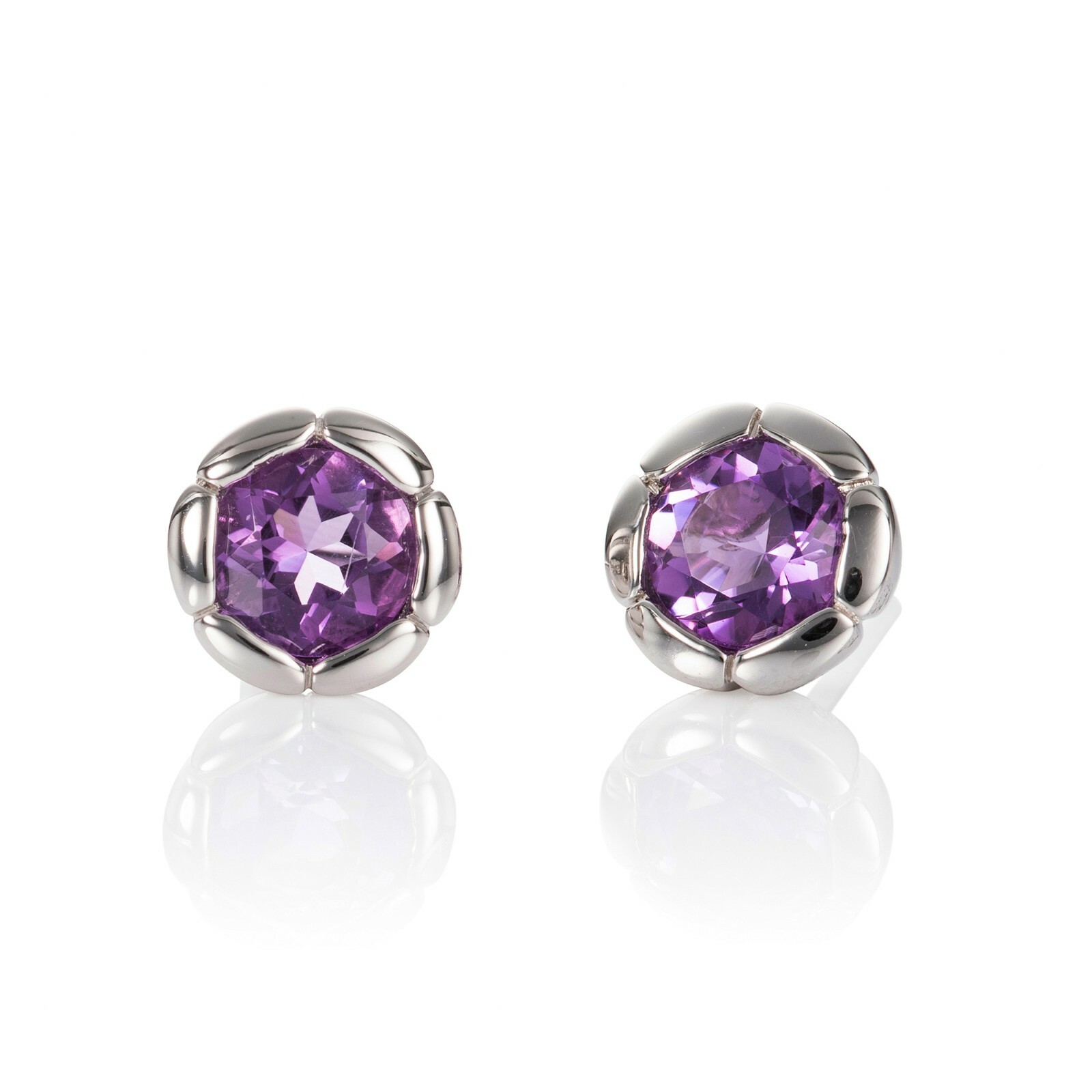 Amethyst Round Stud Earrings in 925 Sterling Silver for Women-image