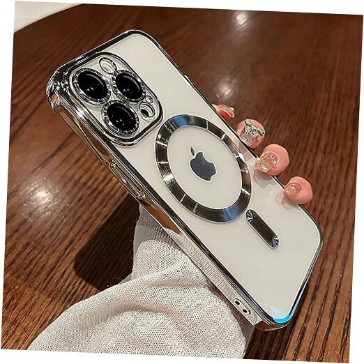 Magnetic Case for Case [Compatible with MagSafe] Full iPhone 15 Pro Max Silver