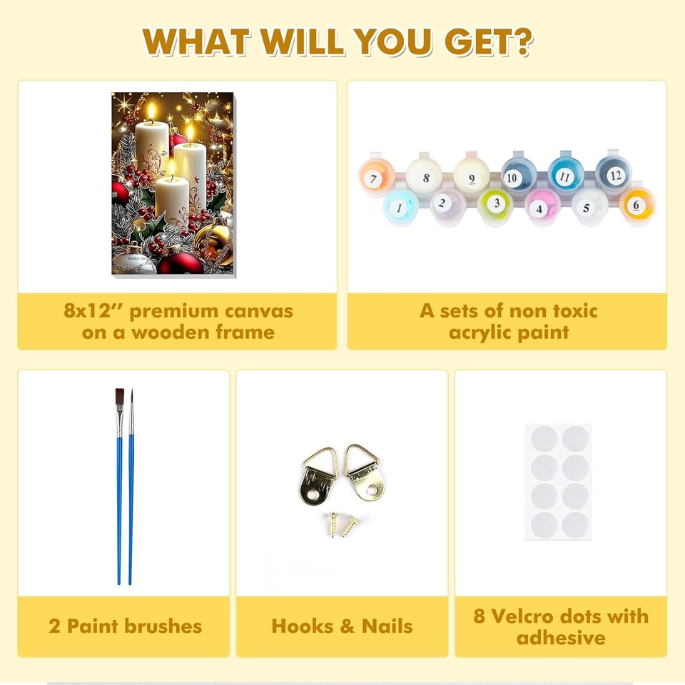 Christmas Paint by Numbers for Adults Beginners Framed, Candles Adults