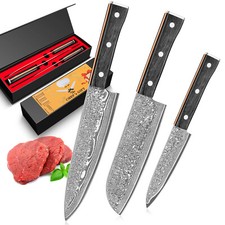 3 tlg.Damastmesser Set Allzweckmesser Santoku...