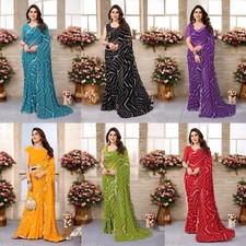 Women's Bollywood Leheriya Printed Georgette Saree with Running Blouse
