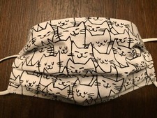Stevie Packed White Cat Face Mask. 100 Quilters Cotton. Kids Teen  Adult Sizes