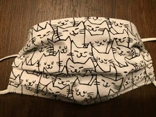 Stevie Packed White Cat Face Mask. 100% Quilters Cotton. Kids Teen & Adult Sizes