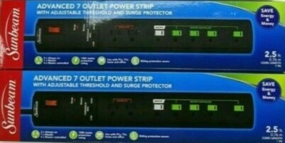 Sunbeam Advanced 7 Outlet Power Strip Surge Protector Spaced Outlet Lot of 2 New