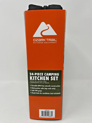Ozark Trail Ensemble De Cuisine Camping 24 Pièces – Plastique Avec Sac Voyage, Gris