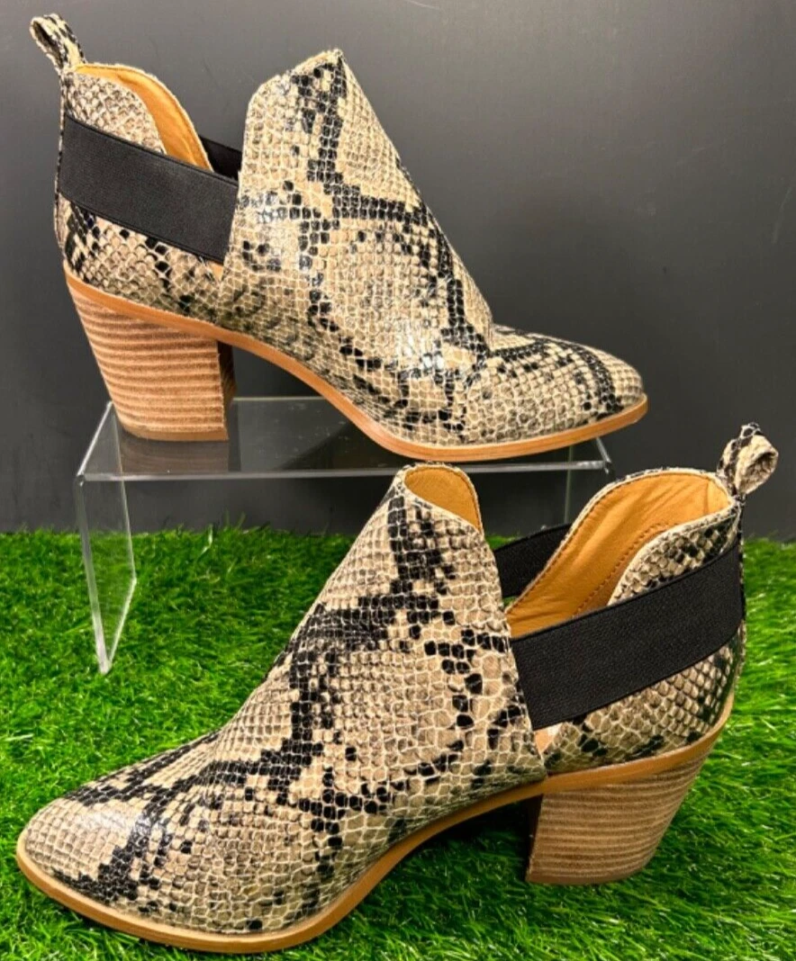 Dolce Vita Snakeskin Boots Womens 7 Brown Black Ankle Booties Slip