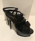 YVES SAINT LAURENT BLACK PATENT LEATHER BOW TRIBUTE 105 SANDALS SZ 37 GORGEOUS — photo 3