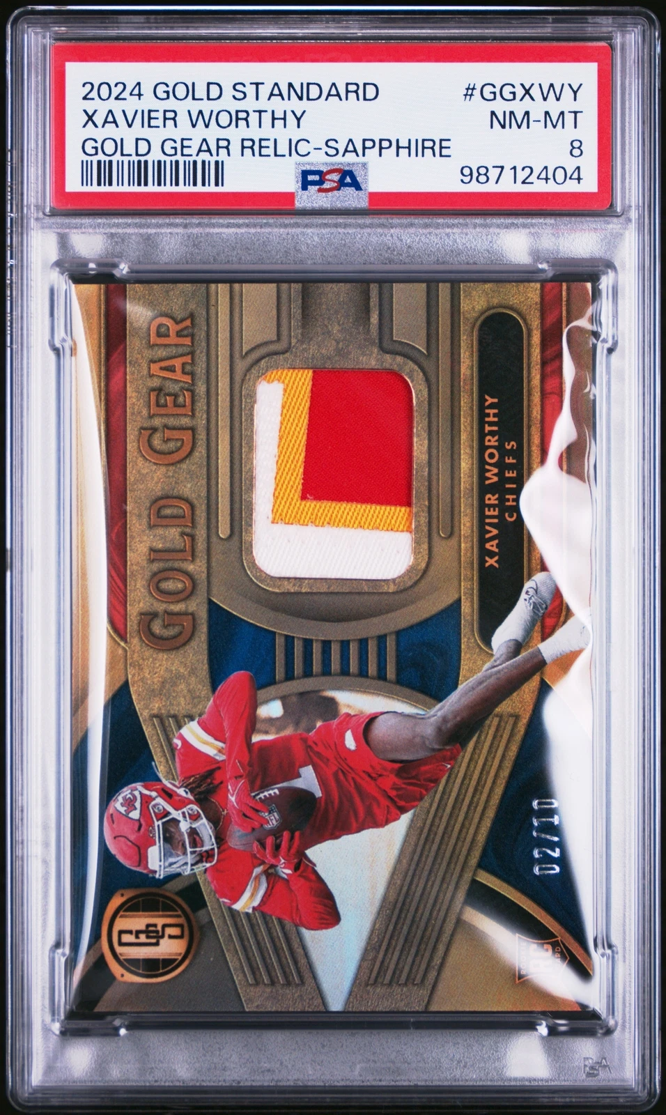 Xavier Worthy Panini Gold Standard Gold Gear Relics #GGXWY Sapphire