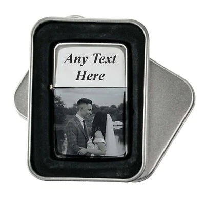 Personalised Silver Photo & Text Laser Engraved Lighter Christmas Valentine Gift - Image 1 of 4