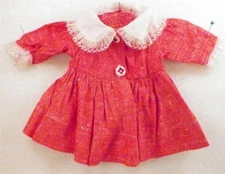 Vintage Doll Dress Red & White for Medium Doll Peter Pan Collar & Lace