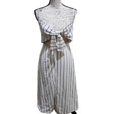 NEW Pretty Little Thing White Pinstripe Tie Front Strappy Swing Dress - Size 10