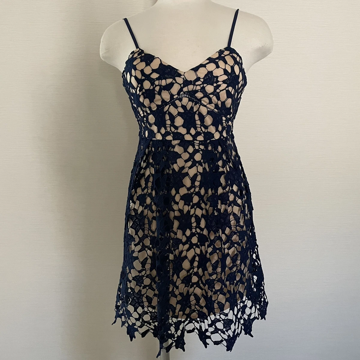 Navy and cream lace cheap dress