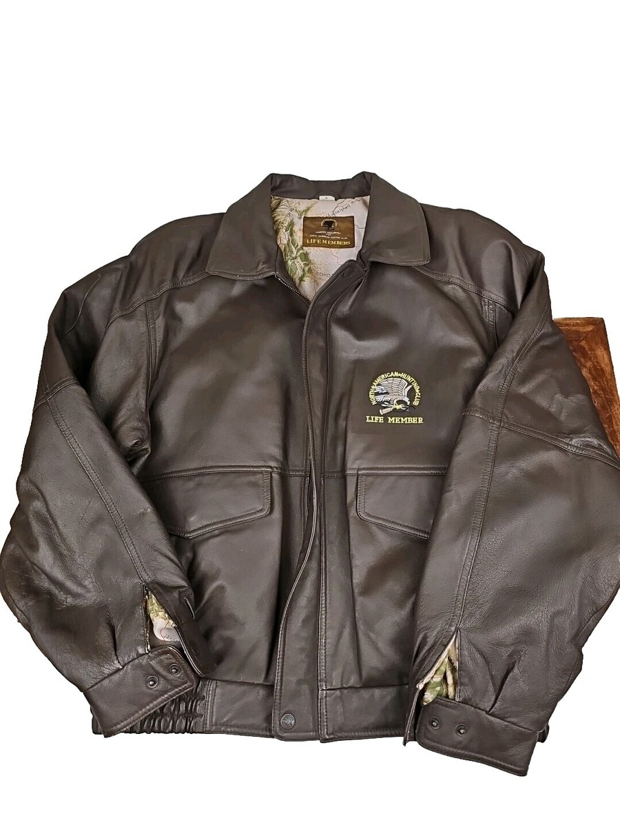 North American Hunting Club Lifetime Member Brown Leather Bomber