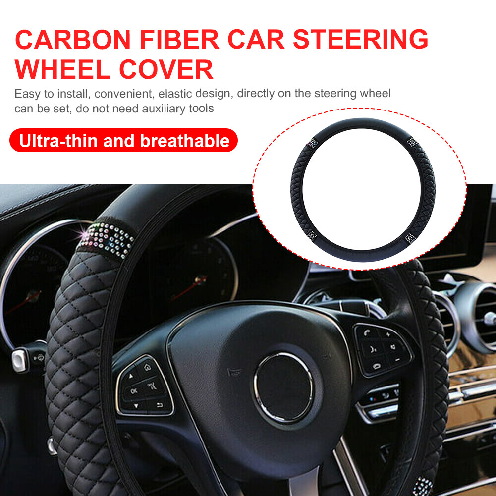 Car Accessory Cover Achiou Black & Red Car Steering Wheel Cover - Universal 15 Inch Non-Slip Grip With Comfortable Leather Feel Universal Car Cover - Foto 5