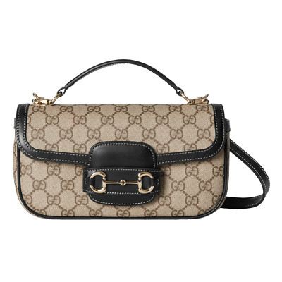 GUCCI Horsebit 1955 Small Soft $3050 Beige/Dark Brown/Black Top Handle Bag New
