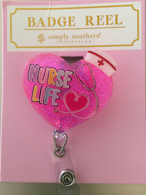 Nurse Life ID Badge Reel Pink Heart Lapel Clip Elastic Extender GRAD Gift