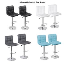 2PCS/4PCS Bar Stools Adjustable PU Leather Swivel Barstools w/Back  Footrest