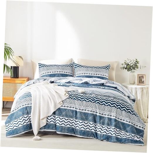 Comforter Set Size, Boho Bed in a Bag 3 Pieces Soft Bohomian Queen Blue-image
