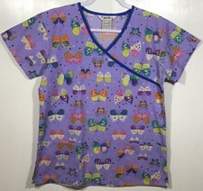 Scrub Top womens size XS extra-small by Just Love Moths Butterflies purple blue