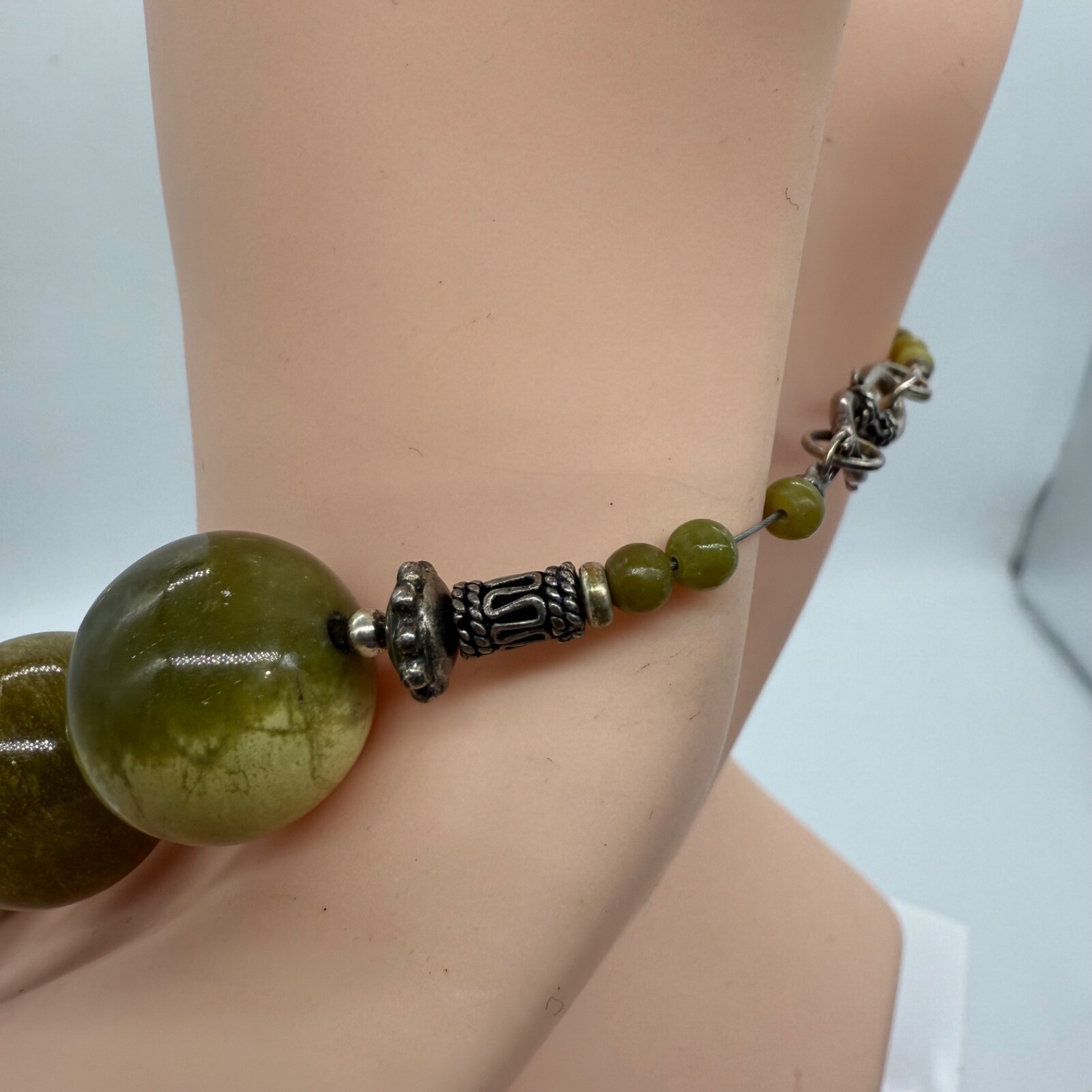 Large Marble Beaded Statement Necklace Green Ster… - image 7