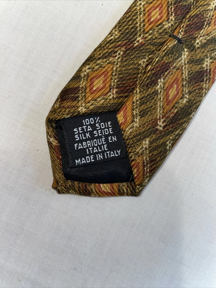 "Corbata de vestir Rubinacci Italia para hombre talla 56"" dorada argyle seda negocios fiesta formal" Foto 3 de 4