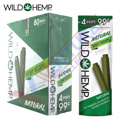 Wild H. Organic Wrap Rolling Paper Natural Full Box 20 Pouches / 4 per Pack