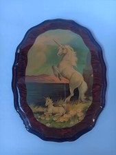 Unicorn & Foal Wooden Wall Plaque, Oval Decoupage Picture - Preowned, Flaws