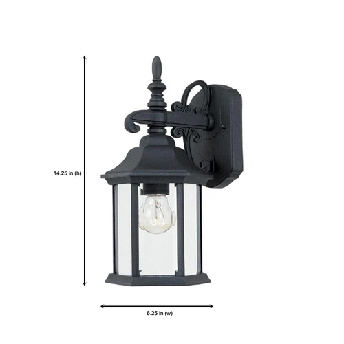 14 Inch Black Outdoor Lantern Sconce Elegant Wall Light Fixture for Entryway - Picture 6 of 11