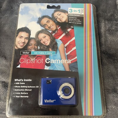 Vivitar Clipshot 3-in-1 Digital Camera PC Web Cam 8MG Internal Memory 0010514