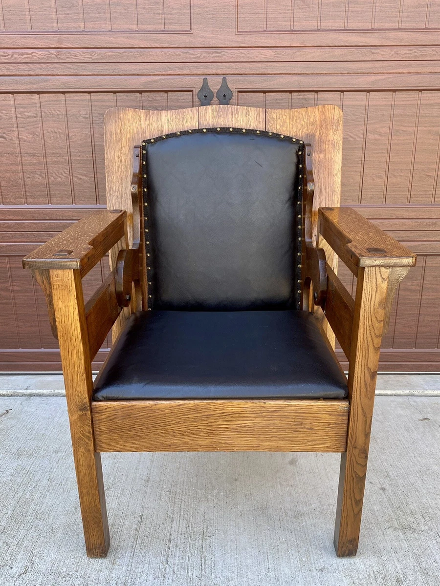 Antique Early 1900 s Mission Tiger Oak Combination Chair And Table