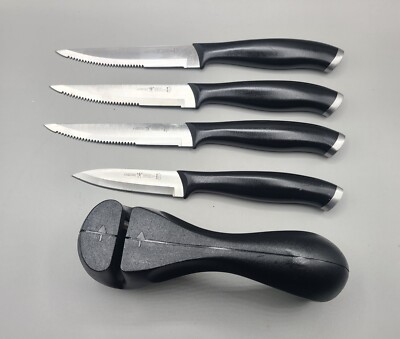 JA Henckels International Silvercap 3 Steak, 1 Serated Paring Knives w/ Sharpner