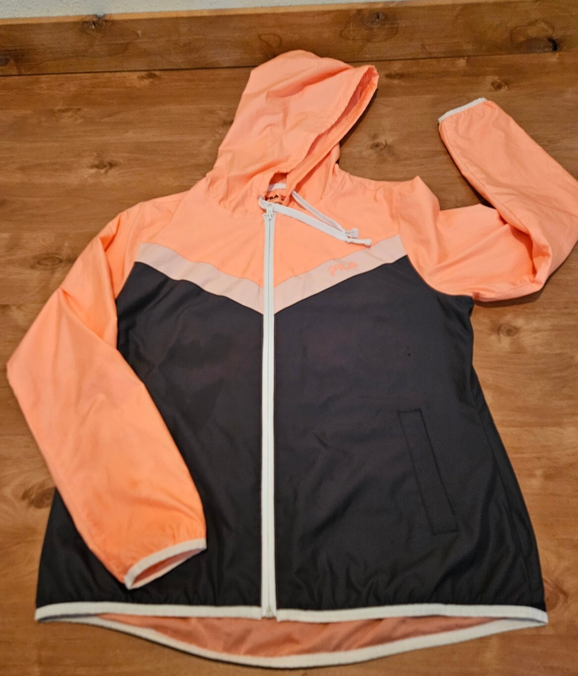 Fila Felpa con Cappuccio Donna Nero Arancione Giacca a Vento Media Corsa Fitness Jog