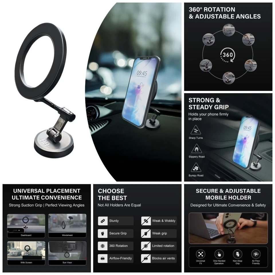 For MagSafe iPhones 16 15 14 13 Pro Max & Samsung Magnetic 360 Car Phone Mount - Image 4 of 4
