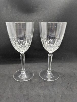 Wine Glass Set of 2 Elegant Cut Glass 7'' Clear Glass Vintage