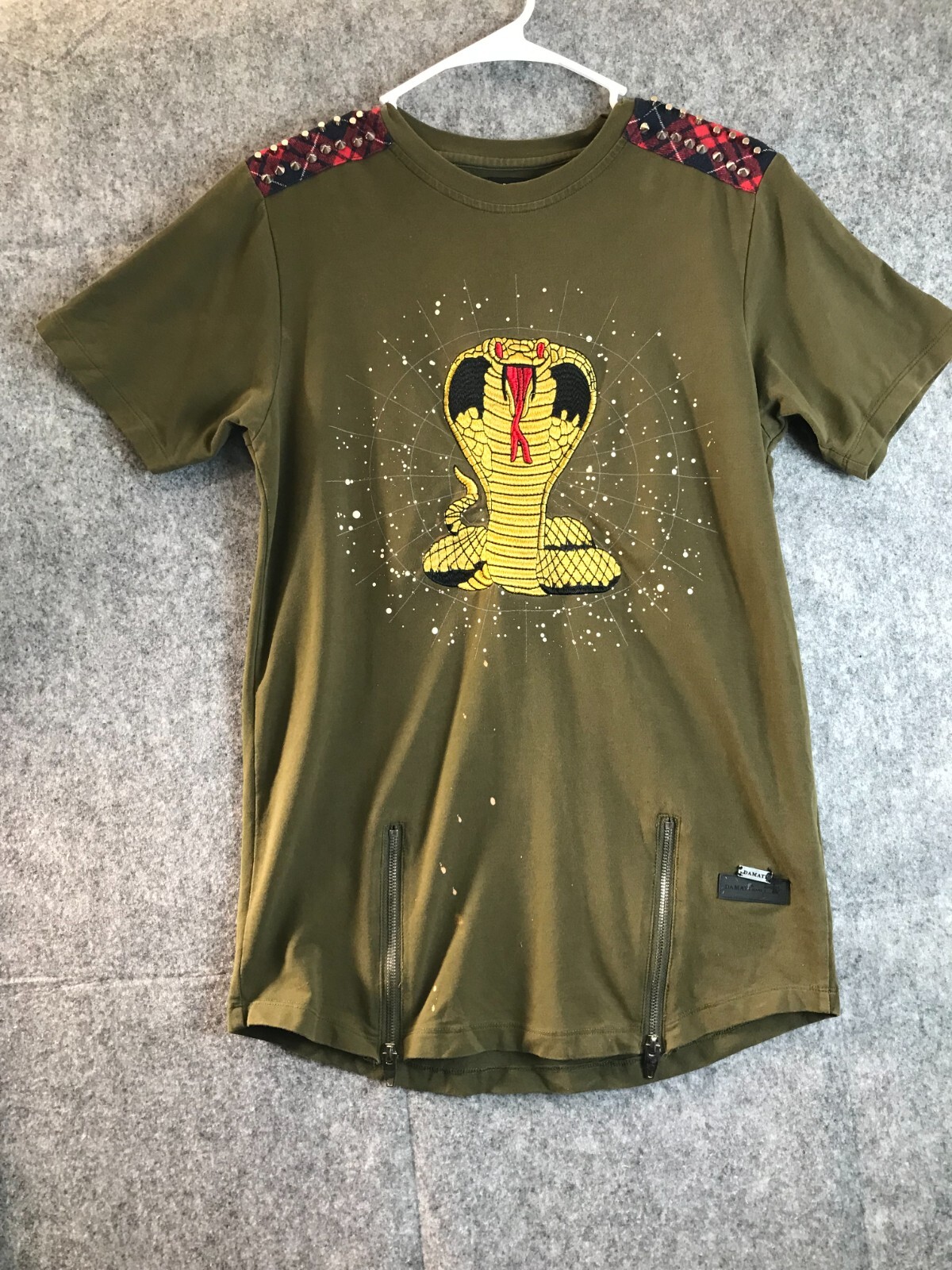 Edgy Grunge Punk Rocker Bleached Spot Mens Shirt Small Green  