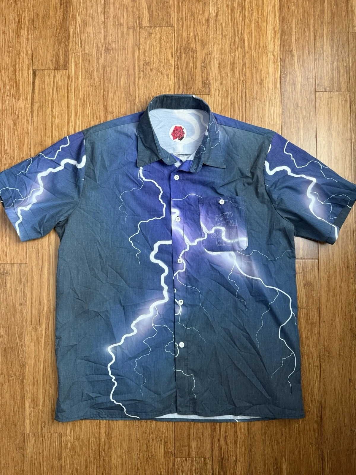 Camicia Anti Social Social Club Bianco Fulmine Idroplano AOP con bottoni 2XL