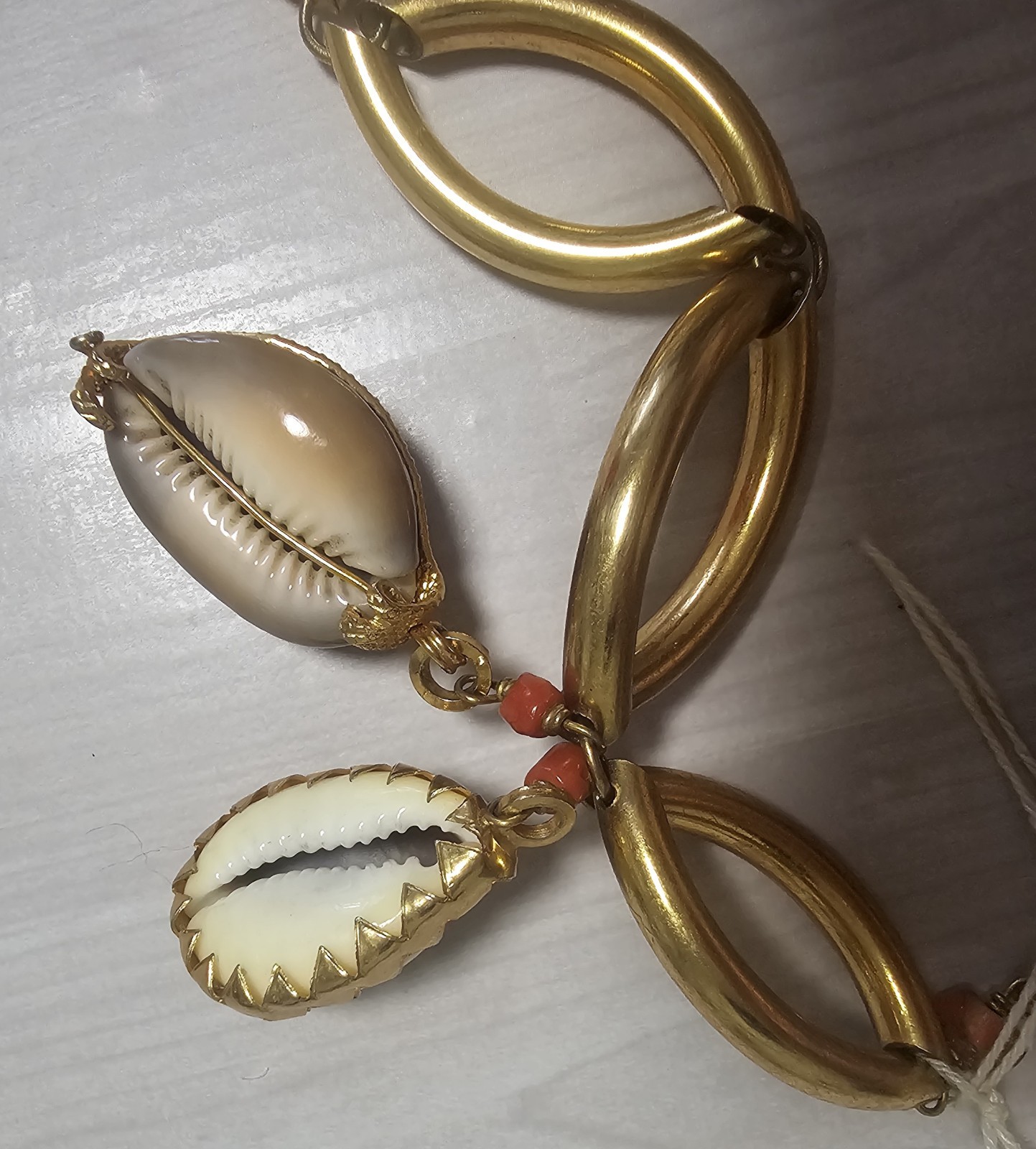 Large Link & Natural Seashell Statement Necklace/… - image 4