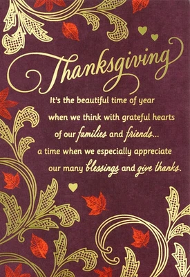 Nice HAPPY THANKSGIVING Card, Beautiful Gold Leaf Pattern by Hallmark + Envelope