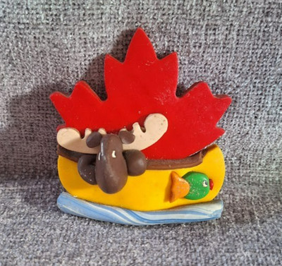 Handgefertigter Polymer Clay Kanada Elch Ahornblatt 3D Kühlschrankmagnet Volkskunst/8cm