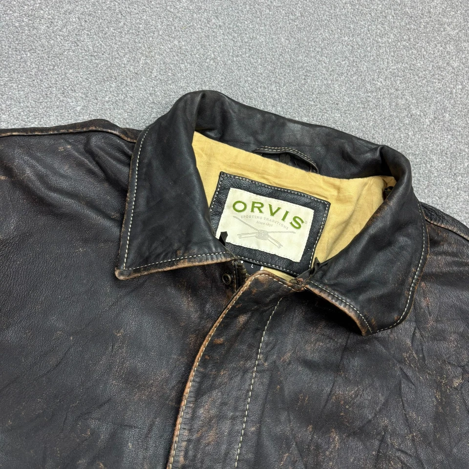 Orvis Leather Flying Jacket Adult Large Black Bomber Aviator Military Flight Men - Image 3 of 4